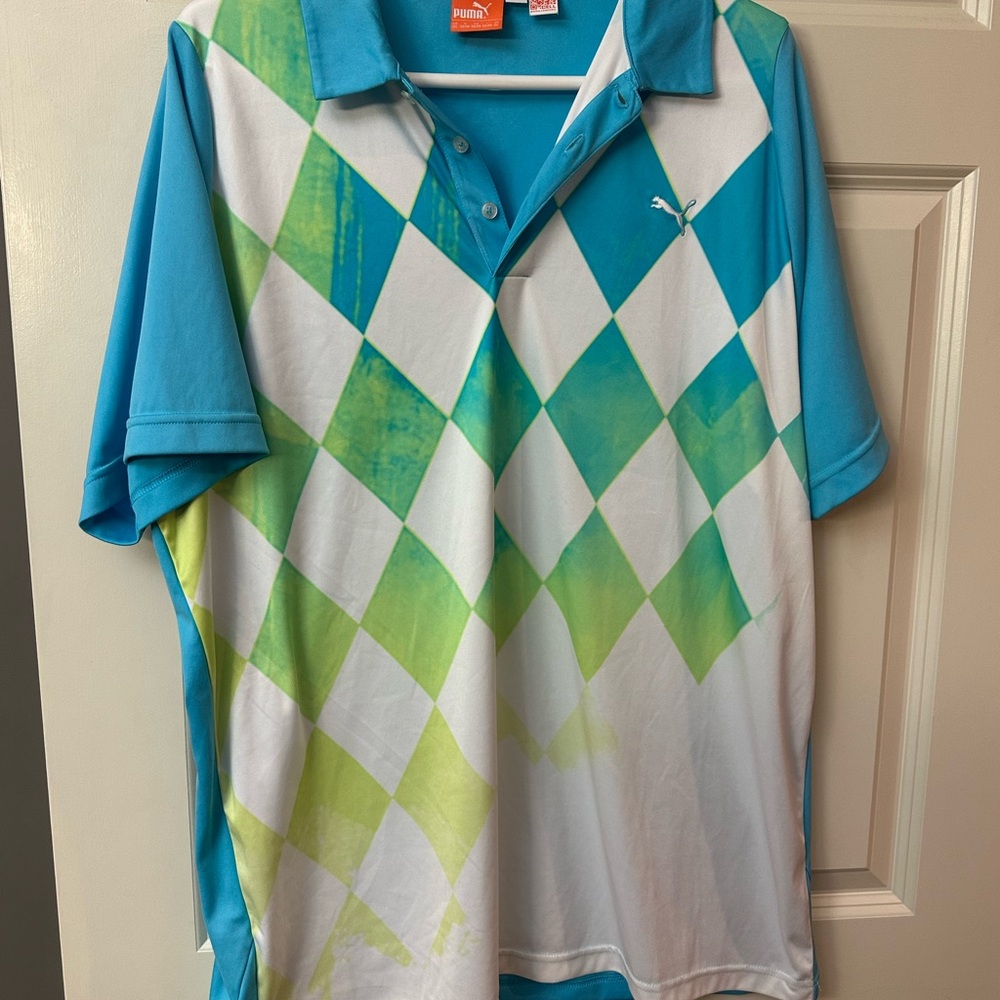 Puma Blue and Green Argyle Polo Golf Shirt